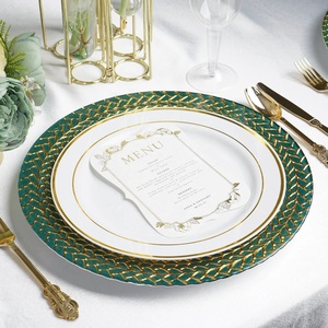 Haute qualité 13 "luxueux vert sarcelle or tressé jante verre chargeur assiettes clair rond chargeur assiettes pour mariage dîner décor - Product Image 4