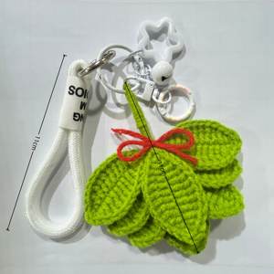 Porte-clés en feuille de pomelo tissé à la main avec texture simulée en fil, en forme de feuille, pour sac à dos, téléphone portable, accessoires de voiture - Product Image 1