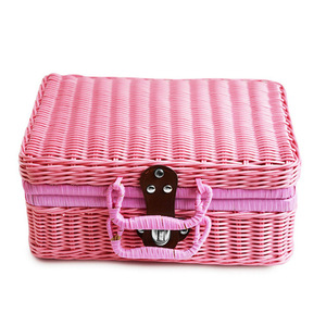 Retro Imitated Rattan Woven Suitcase Shelf Organizer Picnic Basket hand bags Gift Wrap Box,Portable Storage Basket with Lid