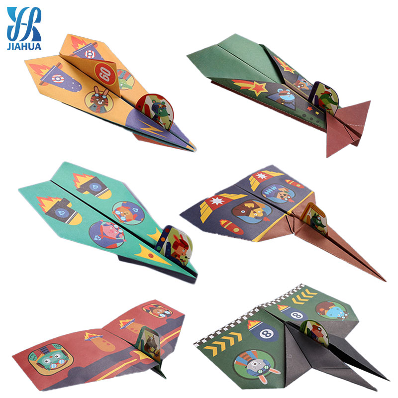 JH-Kit Manual de papel 3D de Origami para niños, avión plegable, tarjetas artesanales, modelo de juguete