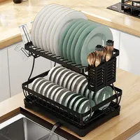 Küchen organisator einzigartige Doppels püle aufrollen faltbare Abtropffläche Wäsche ständer Schrank Besteck halter Edelstahl mit Deckel