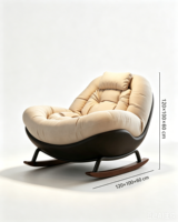 Fauteuil à bascule moderne inclinable beige avec coussin capitonné, base incurvée, pieds en bois, oreiller de tête ergonomique