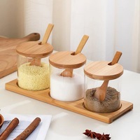 Pot de conservation alimentaire en verre fait main personnalisé, pot à épices en verre avec couvercle en bambou, pot à assaisonnement avec cuillère en bois