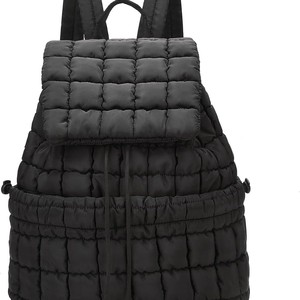 Down-filled Pleated <b>Backpack</b> For Women Large Capacity Lightweight Everyday Use <b>Black</b> - Product Image 5