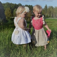 Vêtements pour femmes, robe personnalisée ODM, vêtements pour bébés, robe d'été à nœud papillon sans manches en dentelle rose, robe de princesse pour filles