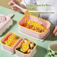 Boîte à lunch portable mignonne à double couche, boîte bento en plastique sur le thème des fruits, grande capacité, compartiments divisés, pour étudiantes