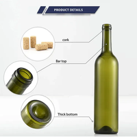 Bouteille de vin en verre brun vert 750ml 700ml vide unique personnalisé de la meilleure qualité avec bouchon en liège bouteille de vin en vrac avec bouchons