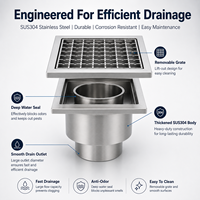 Grille de drain de sol carrée en acier inoxydable 304, anti-odeur, à joint profond, pour cuisine commerciale et salle de bain, usine OEM ODM