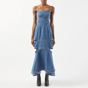 Buy In Bulk Jean Flare Dress O-Neck & Flare Sleeves | Alibaba.com