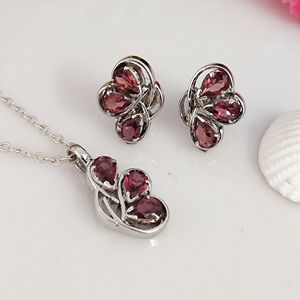 Ensemble de bijoux à motif floral, ensemble de bijoux en rhodolite naturelle, argent sterling 925, fabricant de bijoux sur mesure - Product Image 4