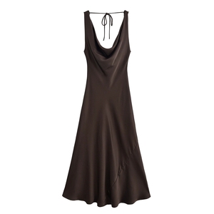 <span class=keywords><strong>Robe</strong></span> <span class=keywords><strong>de</strong></span> soirée élégante en satin uni à col bénitier, <span class=keywords><strong>dos</strong></span> nu, bretelles spaghetti, coupe midi trapèze, pour femme, idéale pour cocktail et soirée - Product Image 2