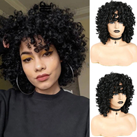 Perruque afro bouclée avec frange, 100% cheveux humains, pour femmes africaines et américaines