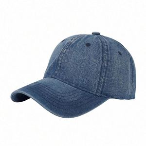 Wholesale Factory OEM 6 Panel Unstructured <b>Plain</b> Custom Jean Hat Washed Denim Baseball <b>Caps</b> - Product Image 2