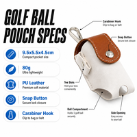 Pochette de golf en cuir PU OEM, mini sac à balles, porte-tee, mousqueton, portable, logo personnalisé, 4 couleurs, MOQ 2 pièces