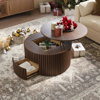 Table basse ronde moderne en noyer sur mesure 2026 avec plateau relevable et tiroir de rangement dissimulé pour salon
