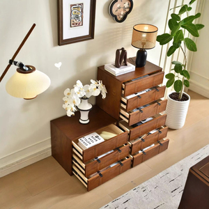 Gabinete Carmen de Estilo Moderno de Mediados de Siglo, Gabinete de Almacenamiento Lateral de Madera Sólida para Muebles del Hogar, Estilo Retro con Tablero de Ajedrez, Combinable - Product Image 3