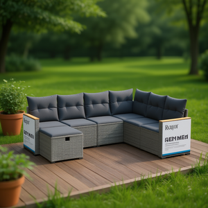 Ensemble de canapés de jardin Ragot en rotin PE pour l'extérieur avec coussins en mousse haute densité, design contemporain pour usage en terrasse - Product Image 2