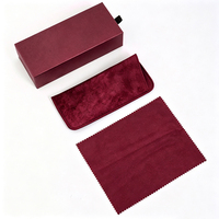 Ensemble d'emballage personnalisé pour lunettes de vue couleur bordeaux, boîte à tiroir en papier, logo personnalisé, pochette en daim, chiffon de nettoyage en microfibre