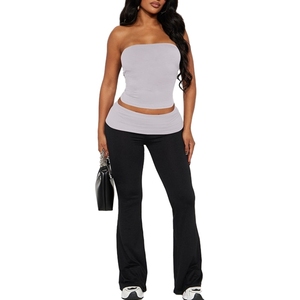 Spot New Strapless Top & Flared Pants Two-Piece <b>Set</b> Color Block Fashion Outfit for Women Fashion - Product Image 3