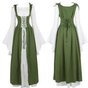 Vestido Renacentista para Mujer, Disfraz Medieval con Cuello Cuadrado, Corsé en la Cintura, Manga Larga, Vestido de Fantasía para Fiesta de Halloween - Product Image 4