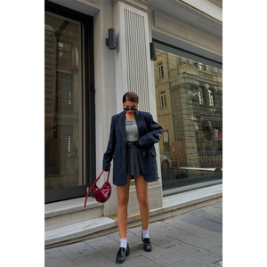 Cashmere <b>Blazer</b> Jacket <b>Navy</b> <b>Blue</b> Full Sleeve Woven Fabric Autumn Women's Coat - Product Image 1