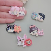 Adornos Decorativos de Resina Kawaii, Figuras de Niños y Niñas con Máscara de Dibujos Animados, Cabujones Planos, Miniaturas