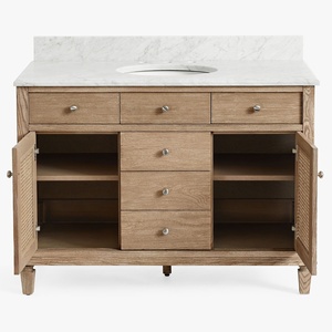 Mobile <span class=keywords><strong>Bagno</strong></span> Moderno Monoblocco Freestanding con Lavabo <span class=keywords><strong>Sottopiano</strong></span> e Top, Ante in Rattan Intrecciato e 6 Cassetti - Product Image 5