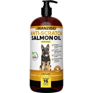 OEM Minyak Salmon untuk Anjing & Kucing, Mantel Lembut Mengkilap, Minyak Ikan Omega 3 Alami Murni untuk Anjing & Hewan Peliharaan Suplemen Cair