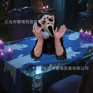 รูปปั้นเรซิ่นหน้าผีสีชมพูดำ ร้องกรีดร้อง พร้อมโทรศัพท์ สำหรับตกแต่งภายในบ้าน ฮาโลวีน รุ่น PB0698 - Product Image 3