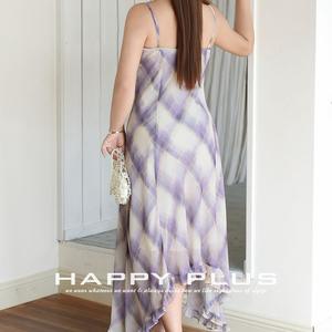 รันฉีชุดเดรสแม็กซี่ลายสก๊อตสีม่วงสายเดี่ยวไม่สมมาตรเอวธรรมชาติสวมใส่สบายๆทุกวันหญิง N9225 - Product Image 2