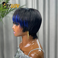 Perruque courte coupe pixie couleur 1b/bleu, perruque fabriquée à la machine, perruque coupe pixie en cheveux humains, perruque en cheveux humains bruts, perruques sans colle pour femmes noires