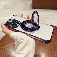 Étui de protection antichute en gel de silicone avec anneau magnétique électroplaqué de luxe et coins renforcés pour téléphones mobiles 13/15