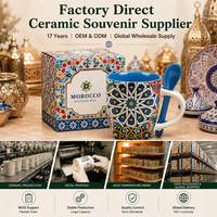 Mug Cangkir Keramik Vintage Motif Geometris Gaya Maroko Dengan Sendok OEM ODM Custom