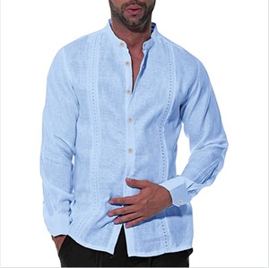 Nueva <span class=keywords><strong>Camisa</strong></span> Casual de <span class=keywords><strong>Lino</strong></span> y Algodón para <span class=keywords><strong>Hombre</strong></span> Joven <span class=keywords><strong>Manga</strong></span> Larga Cuello Mao Corto OEM - Product Image 1