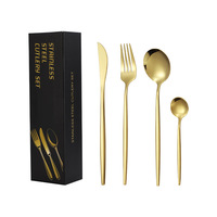 Ensemble de couverts modernes en acier inoxydable doré poli miroir, 24 pièces, pour mariage, comprenant des couteaux à steak, des fourchettes, des cuillères à dîner, des cuillères à thé, durable