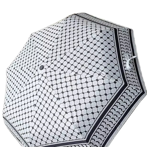 Modern 3-Folds Keffiyeh Travel Windproof Umbrella Gift Set Flag of Palestine Rain Umbrella with Custom Logo
