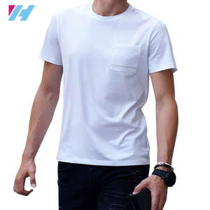 Yihao Gros Poche Poitrine Tendance Blanc T-shirt Peut Venir Figure Court Personnalisé T-shirt Homme - Product Image 1