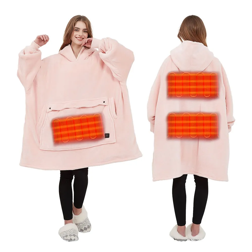 Couverture à capuche en molleton de flanelle, impression personnalisée, Sherpa doux et chaud, chauffant avec batterie, avec manches