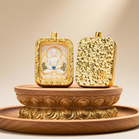 Colgante Thangka de oro pintado a mano FUTUJI con marco de latón martillado y encanto de Buda de ceniza de incienso joyería fina