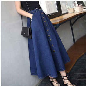 <span class=keywords><strong>Faldas</strong></span> <span class=keywords><strong>vaqueras</strong></span> casuales de moda al por mayor, de cintura alta, talla grande, largas, estilo A, para mujer - Product Image 2