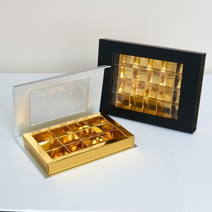 Empty magnetic gold chocolate truffle candy sweet paper gift box, with transparent window customizable according to needs - Product Image 2