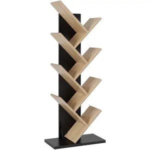 Factory Wholesale Modern 9 Tier Wood Vertical Book Shelf Ladder Tree Branch Shaped Bookshelf