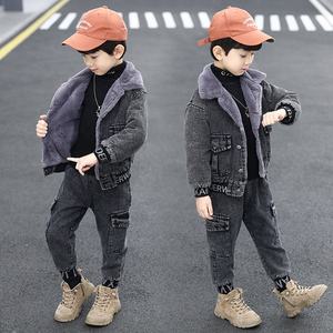 Pakaian Anak Laki-laki Model Terbaru Setelan Denim Beludru Musim Dingin Setelan Jeans Anak Laki-laki Berkualitas Tinggi - Product Image 2
