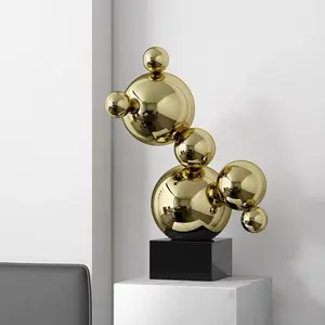 Light Luxury Indoor Decorative Desktop Metal Crafts Golden Electroplating Mirror Polished Stainless Steel Bubble Sculpture