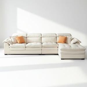 Juego de Sofás Estilo Crema, Diseño Moderno Francés para Apartamentos Pequeños, Sala de Estar de Lujo Ligero, Sofá de Tela de Terciopelo Leche - Product Image 1