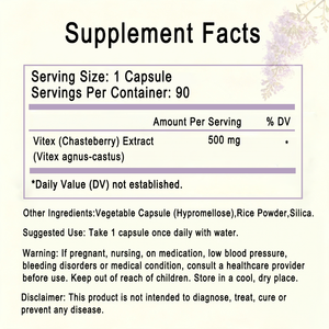 Capsules d'extrait de Gattilier (Vitex Agnus-Castus) 500mg par dose, 90 capsules végétales, Complément alimentaire botanique naturel OEM ODM - Product Image 2