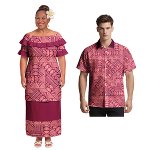 Vêtements personnalisés pour les <span class=keywords><strong>amoureux</strong></span> des douceurs, en gros : Robe Puletasi pour femme pour le bal des finissants des fêtes polynésiennes, Chemises Aloha pour homme, Ensemble tribal samoan pour couple - Product Image 3