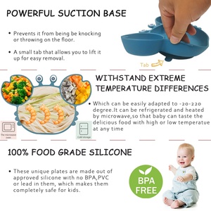 Custom Logo Cute Crab Shape Silicone Baby Dinner Plate <b>Divided</b> Design Strong Suction Food Grade BPA Free Kids Tableware - Product Image 3