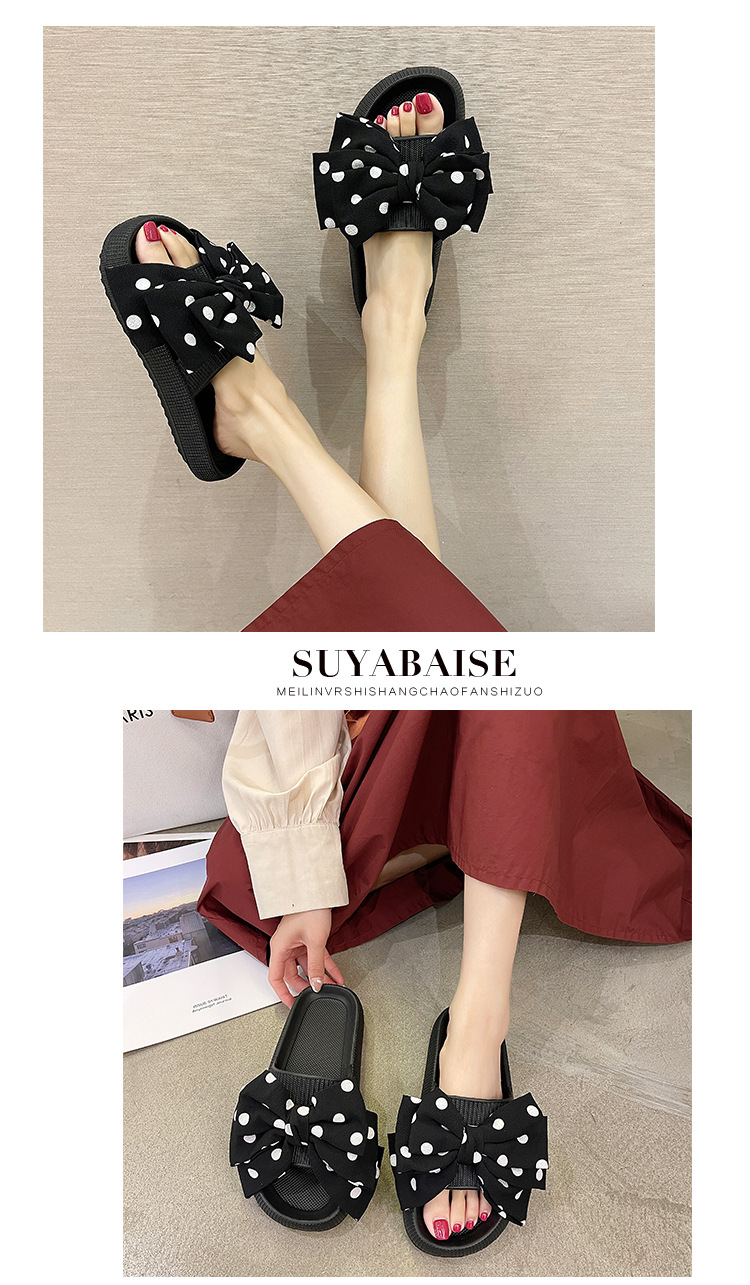 Cute Bow Slippers for Women Summer Beach Shoes Soft Sole Indoor Non-slip Slides Sandals