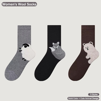 Lot de 3 paires de chaussettes thermiques en laine mi-mollet pour femme, haute qualité, tricot serré, anti-boulochage, motif dessin animé, antibactériennes